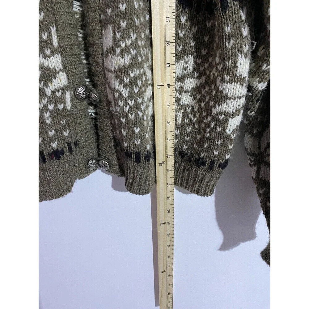 Vintage Catamount Trail Cardigan Sweater L Tan Wool Fair Isle Grandma‎ Cabincore